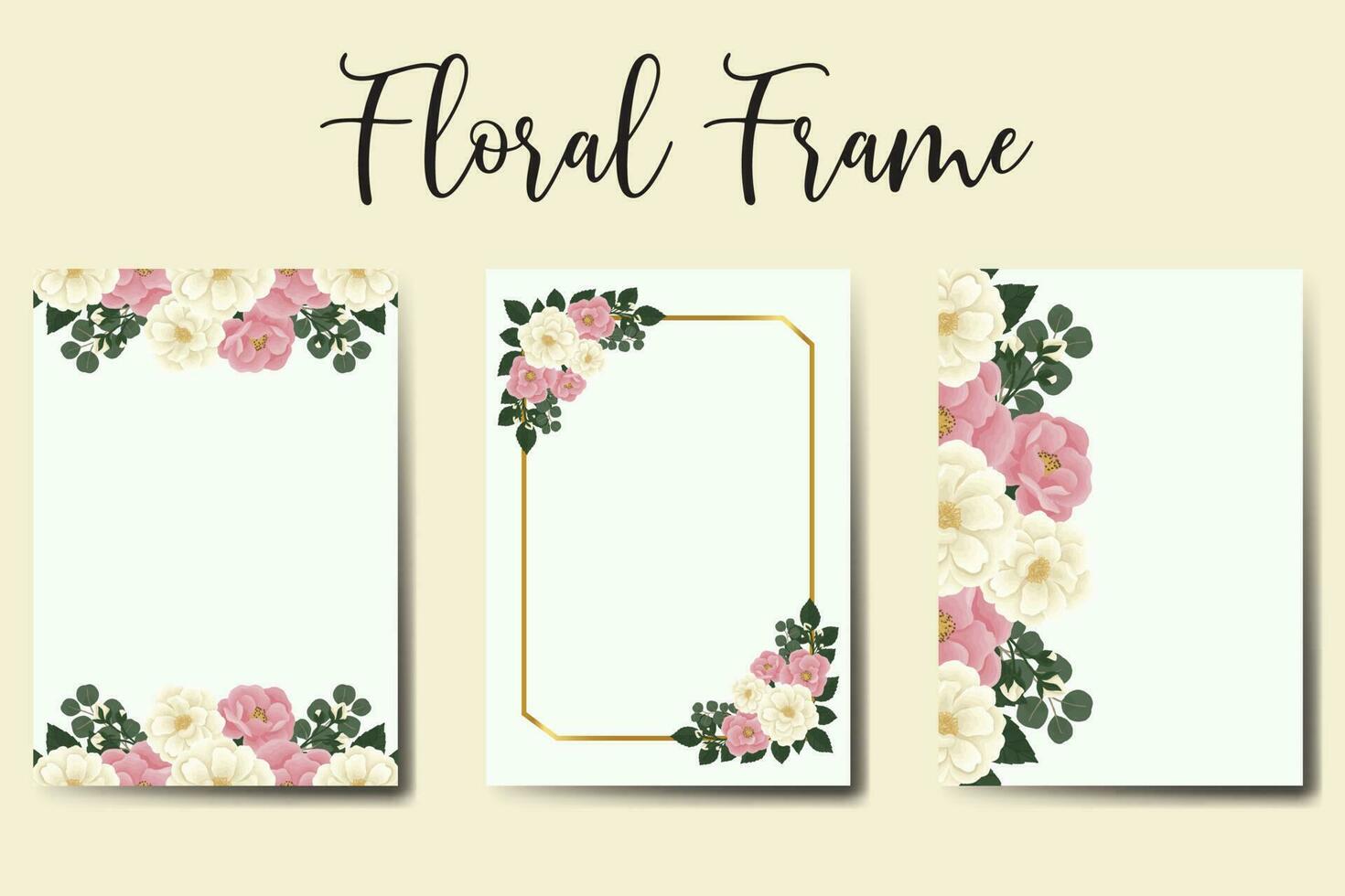 Wedding invitation frame set, floral watercolor Digital hand drawn Mini Rose Flower design Invitation Card Template vector