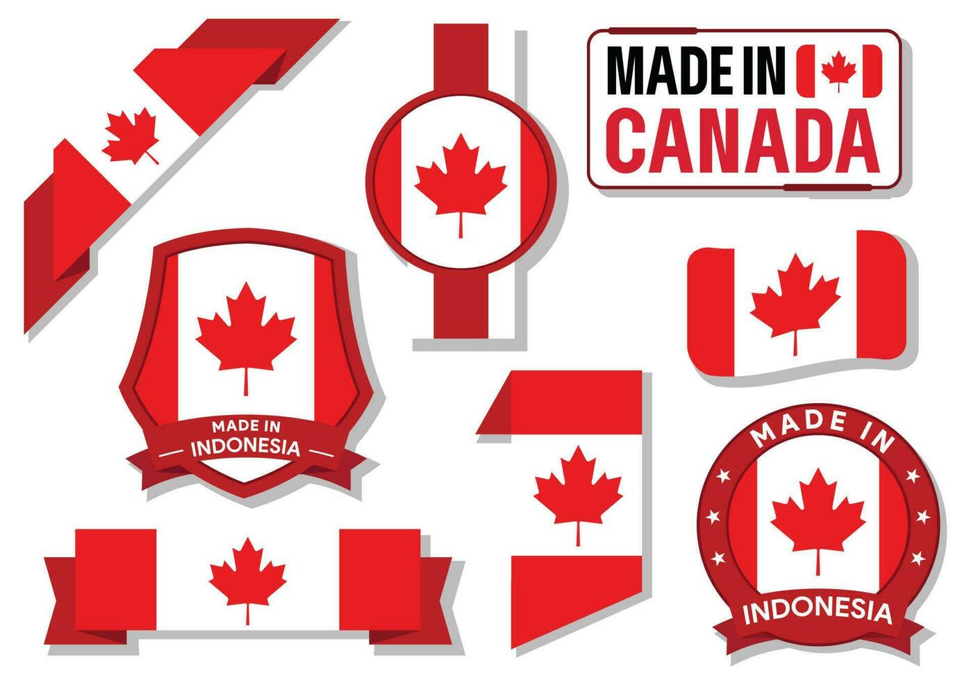 Collection of made in Canada badges labels Canada flags in ribbon vector illustration