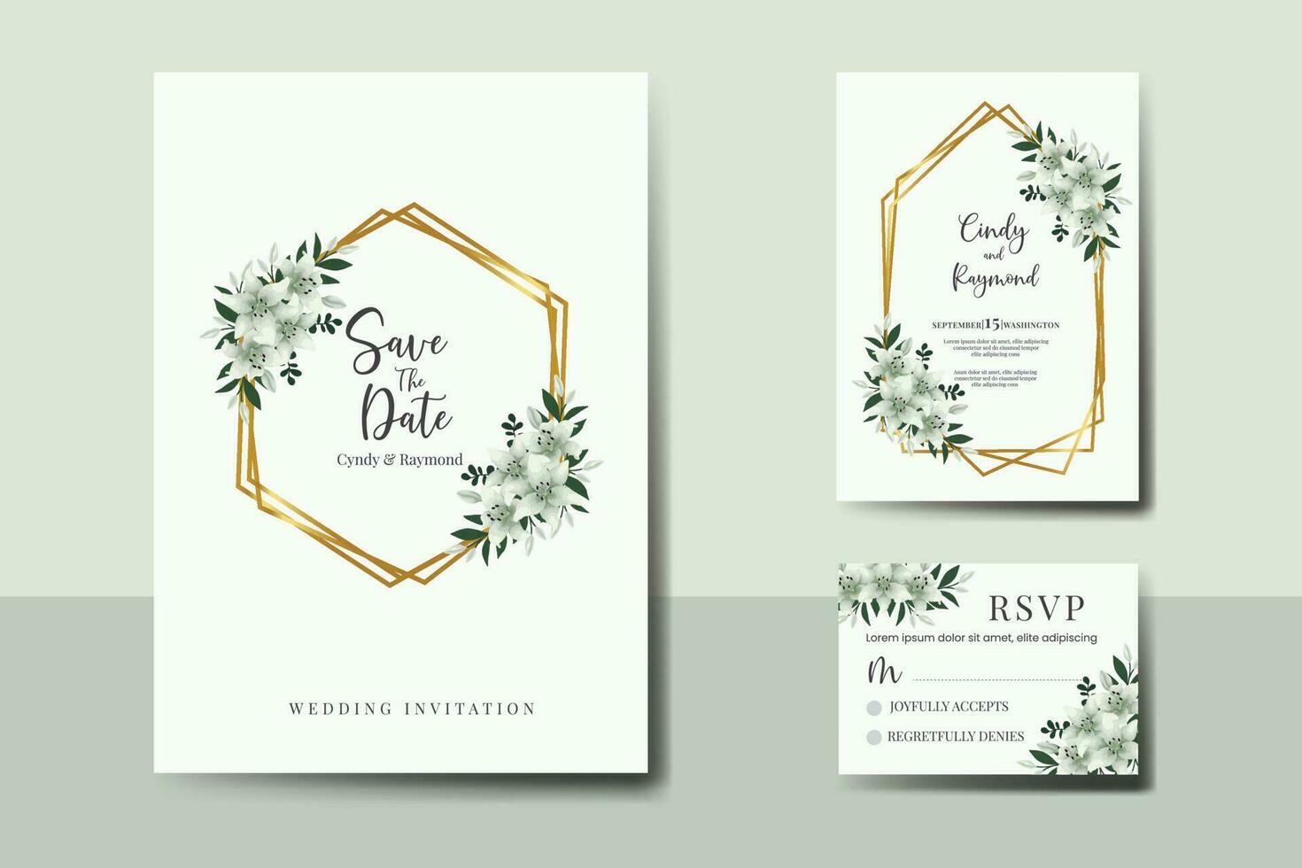 Boda invitación marco colocar, floral acuarela digital mano dibujado blanco lirio flor diseño invitación tarjeta modelo vector