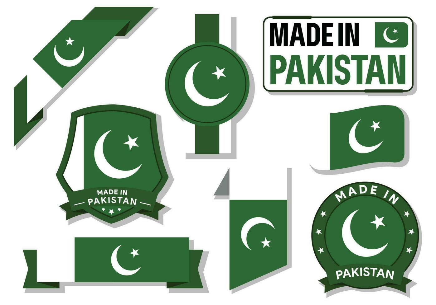 Collection of made in Pakistan badges labels Pakistan flags in ribbon vector illustration