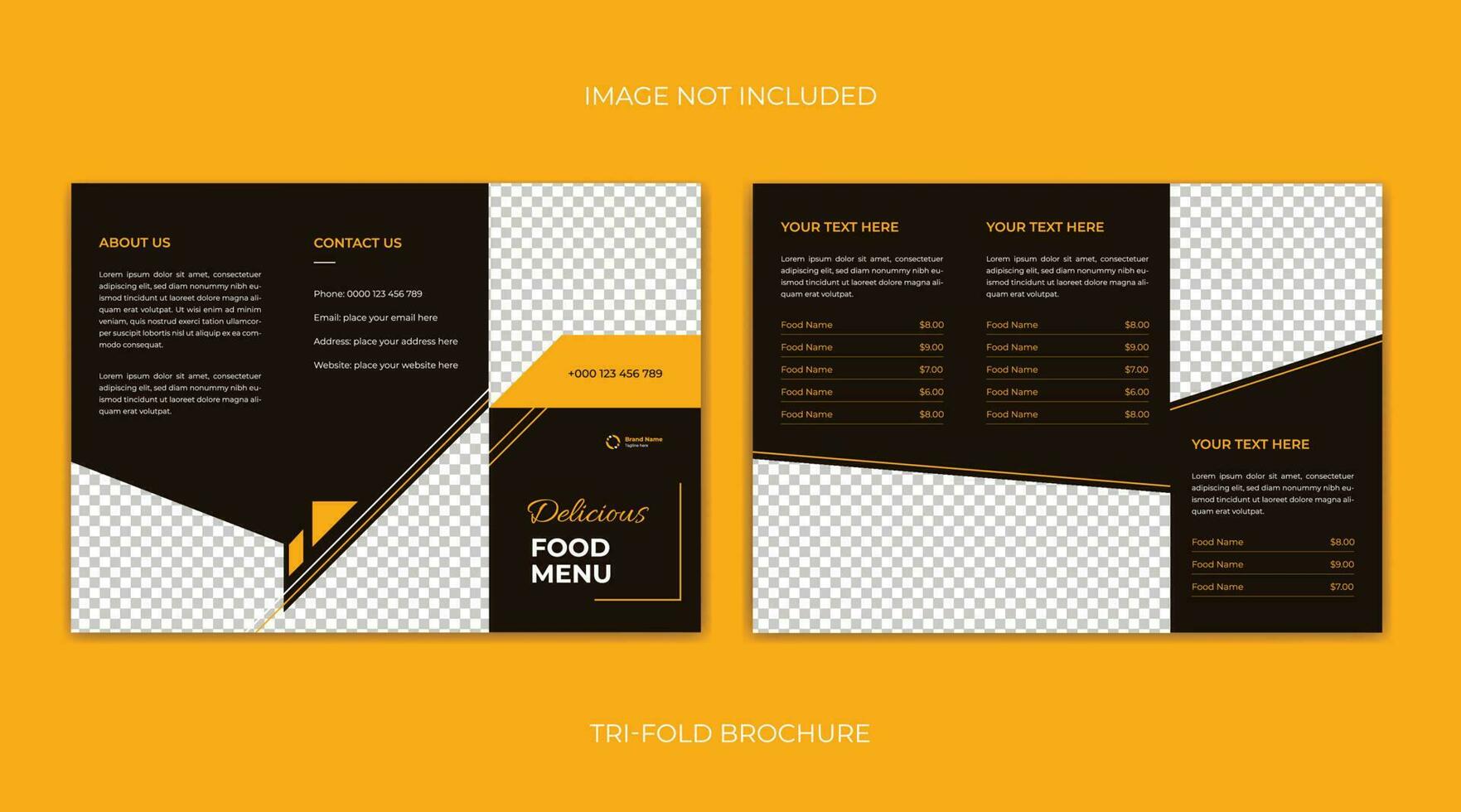 Delicious and tasty food tri-fold brochure template design, restaurant business brochure design vector