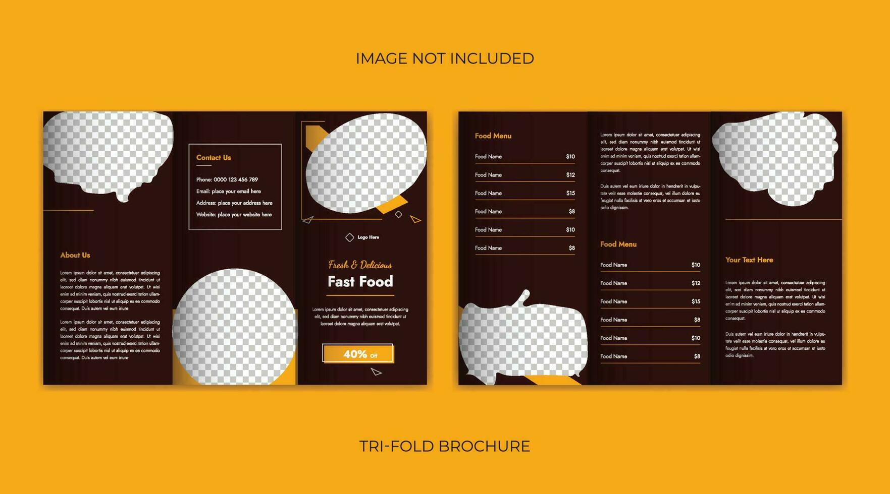 Delicious and tasty food tri-fold brochure template design, restaurant business brochure design vector