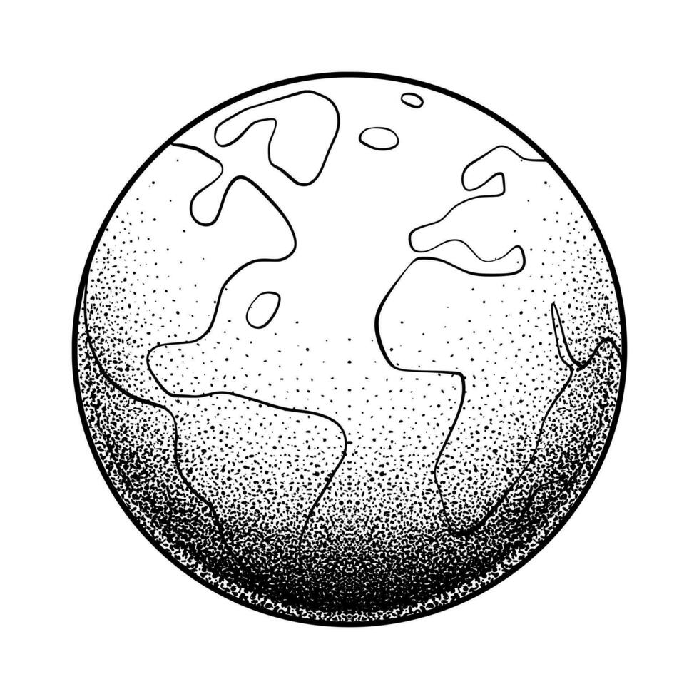 tierra dibujado a mano en negro blanco color vector
