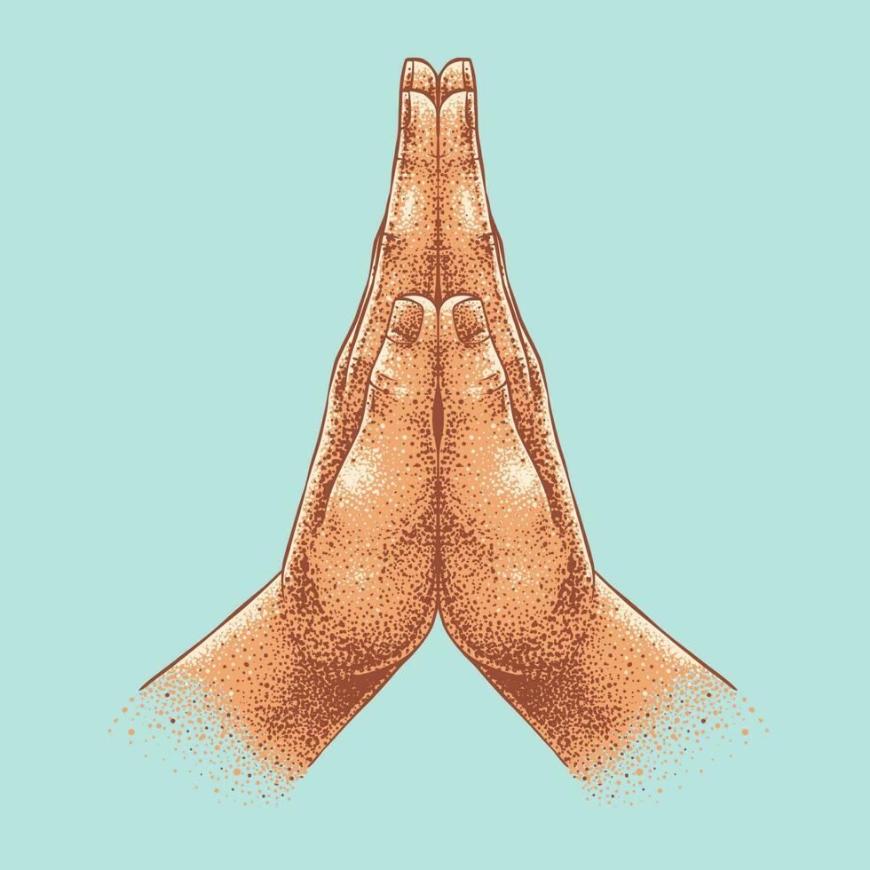 Praying Hands drawing in Pointilism Technique vector