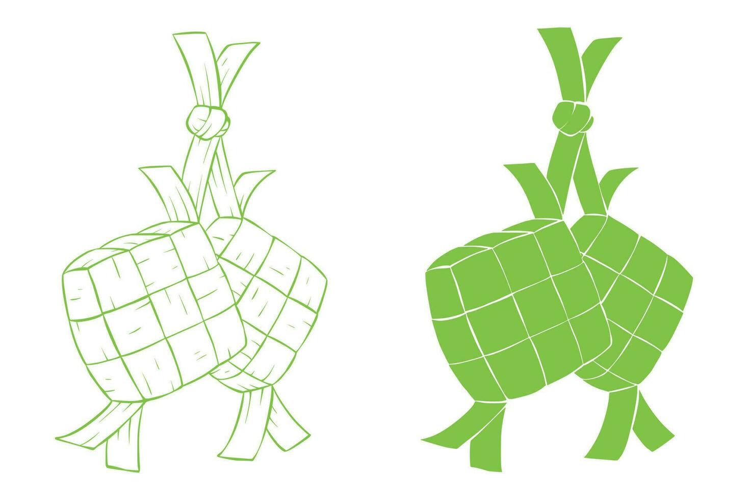 Ketupat Outline and Silhouette vector