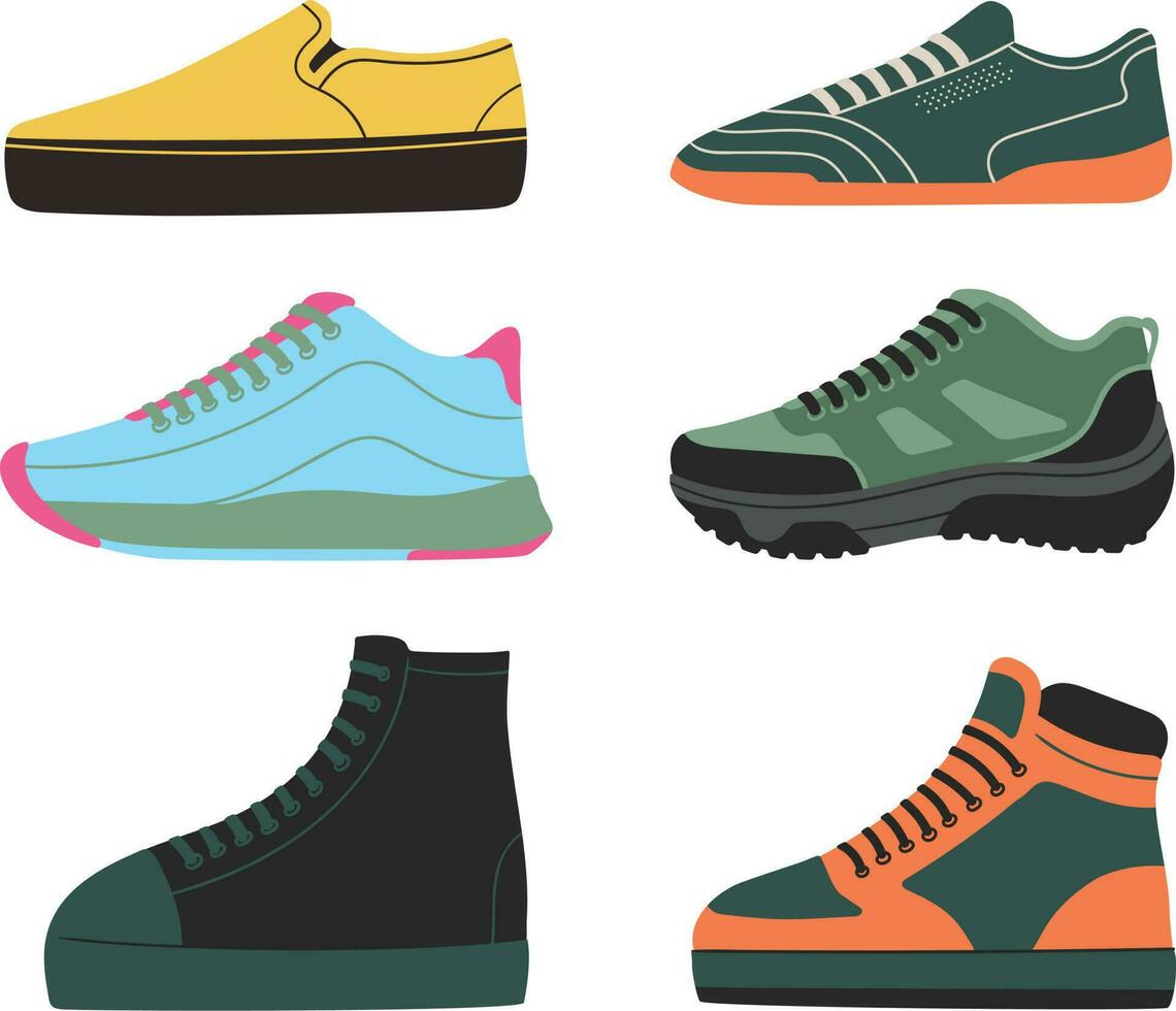 conjunto de Zapatos vector. conjunto de zapatillas. vector ilustración en plano estilo. aislado en blanco antecedentes.