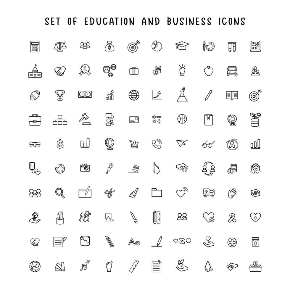 Set of education and business icons. Vector illustration of school equipments