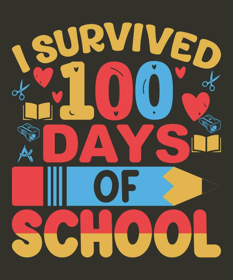 yo sobrevivió 100 dias de colegio un conmemorativo camiseta para educativo Resiliencia vector