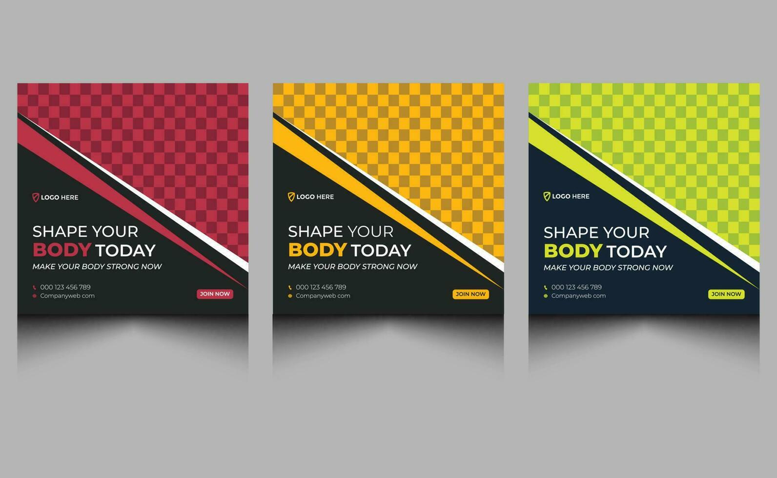 Modern professional company creative fitness gym advertising square web banner social media post template design. vector