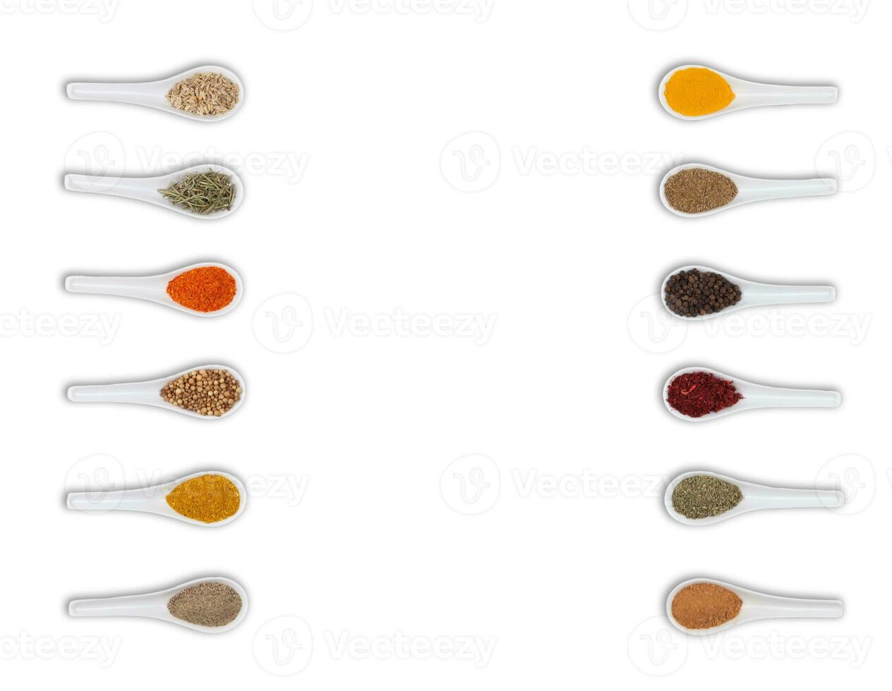Twelve spices on white background. photo