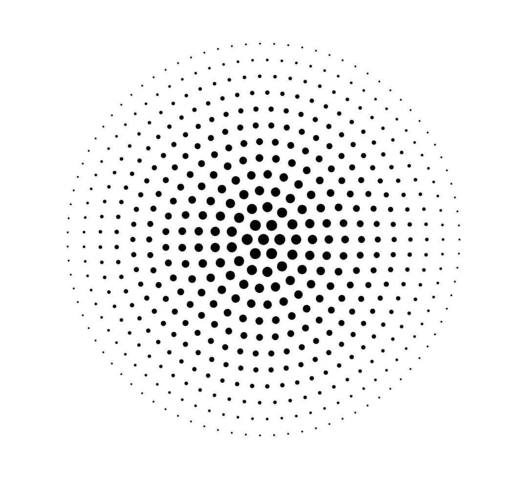 Halftone dotted gradient circle. Half tone effect circular dotted background. Point round texture shape. Vector illustration isolated on the white background