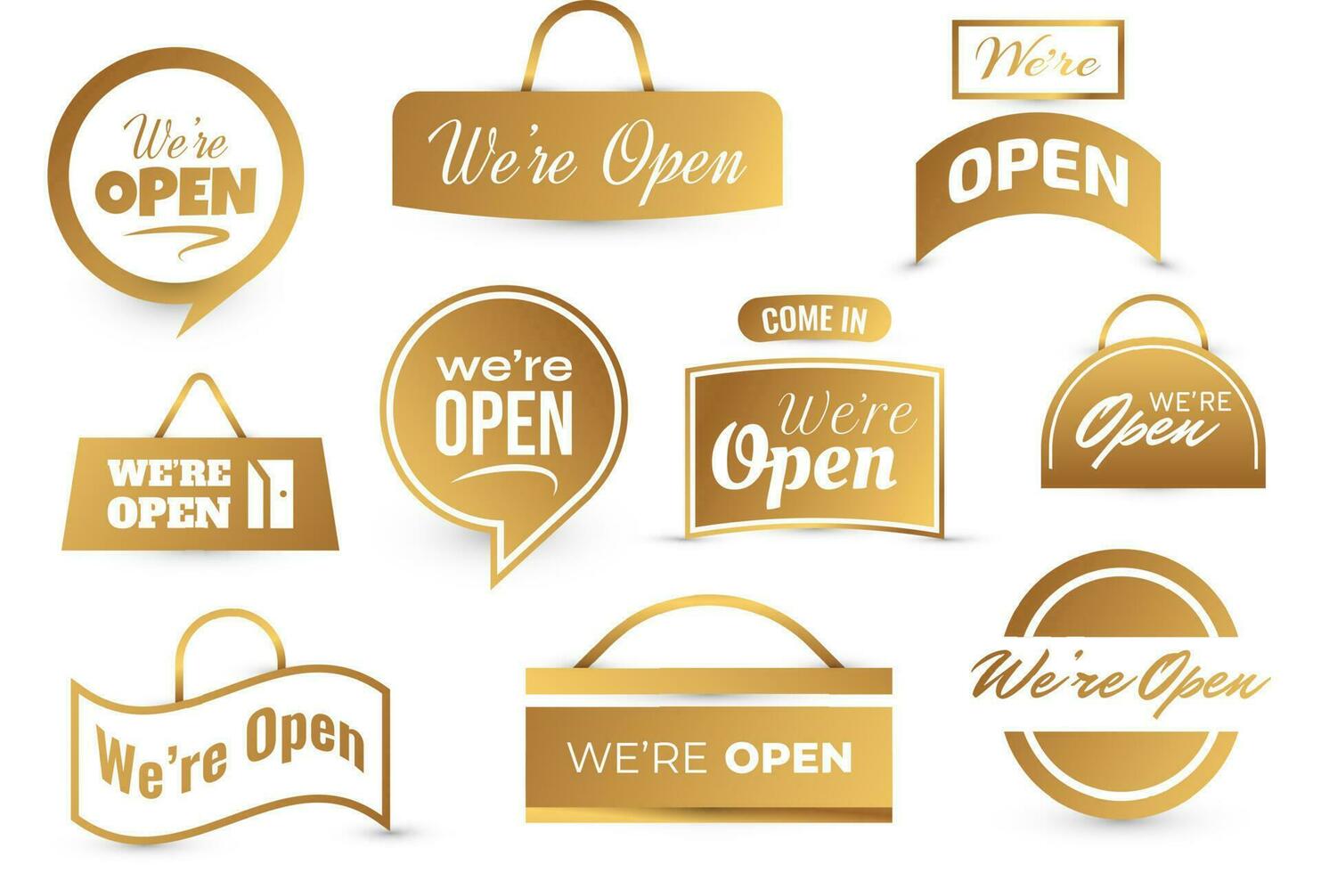 We Are Open, Text Collection for Sticker, Flyer, Header, Banner, Advertisement, and Announcement vector