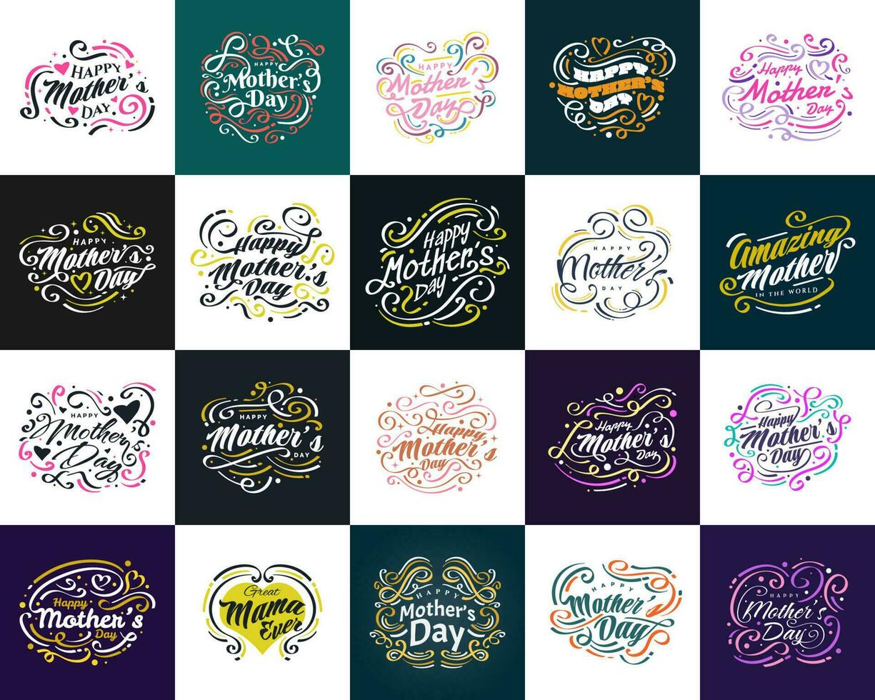 Colorful Mother's Day Lettering Collection. Usable for Poster, Banner, Sticker, Label, Card, and T Shirt Designs vector