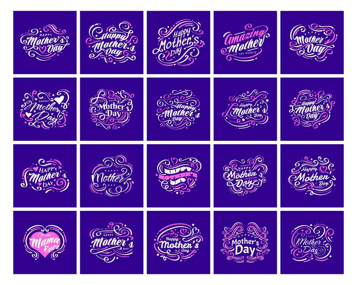 Colorful Mother's Day Lettering Collection. Usable for Poster, Banner, Sticker, Label, Card, and T Shirt Designs vector
