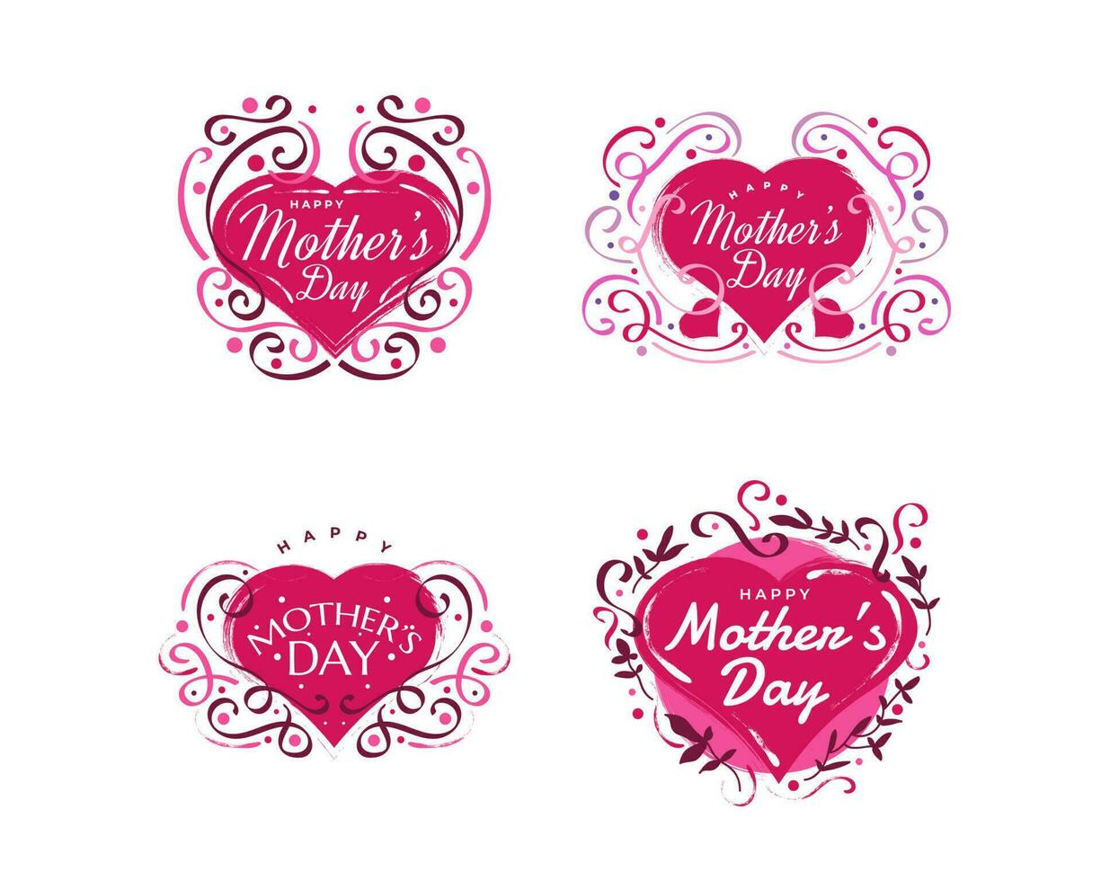 Happy Mother's Day Lettering Collection with Cute Red Heart Illustration. Usable for Poster, Banner, Sticker, Label, Card, and T Shirt Designs vector