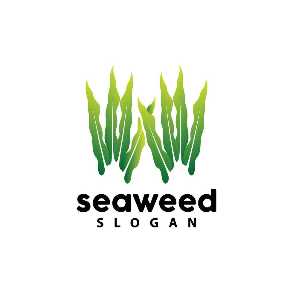 Seaweed Logo, Underwater Plant Vector, Simple Leaf Design, Illustration Template Symbol Icon vector