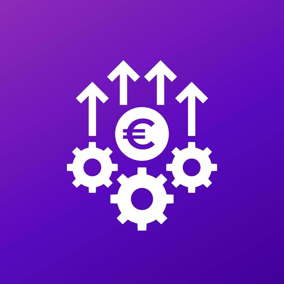 eficiencia crecimiento icono con euro y engranajes vector