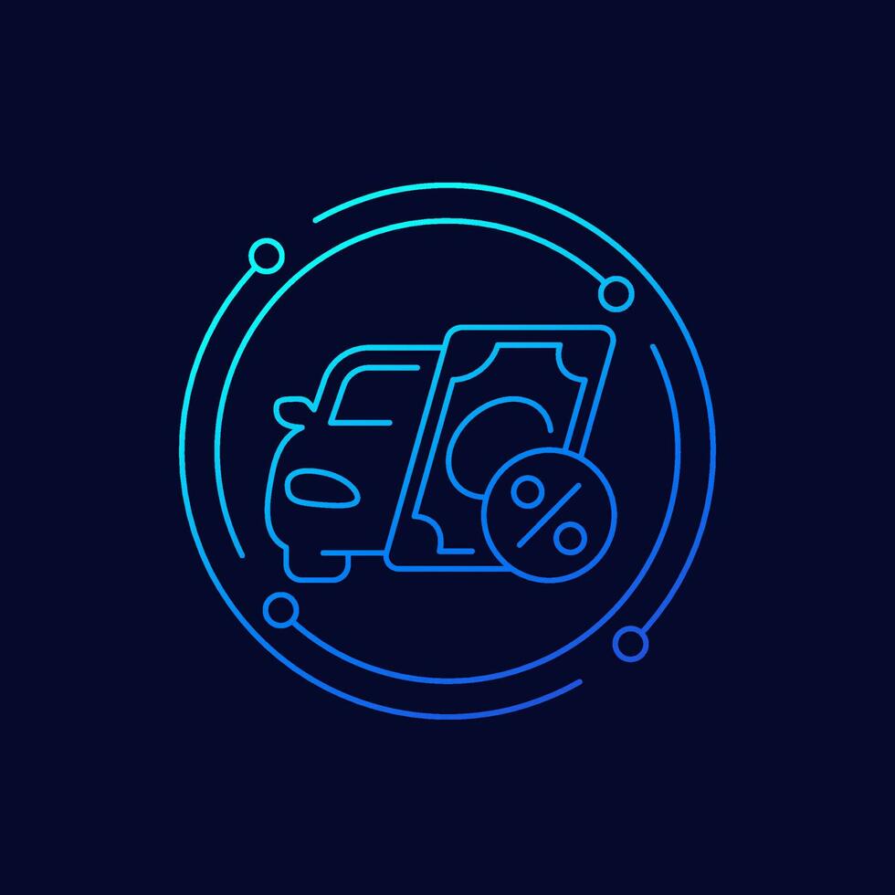 car loan icon with money, linear design vector