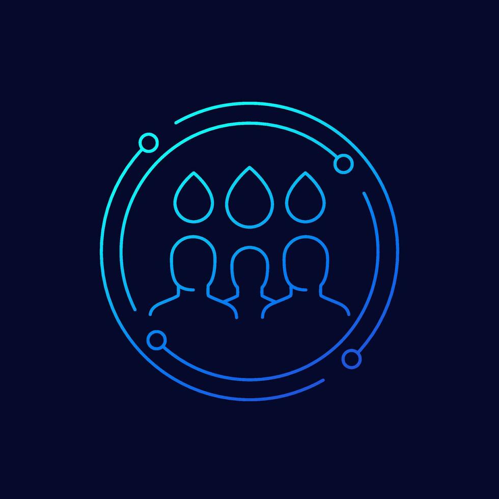 access to clean water line icon, people and water drops vector