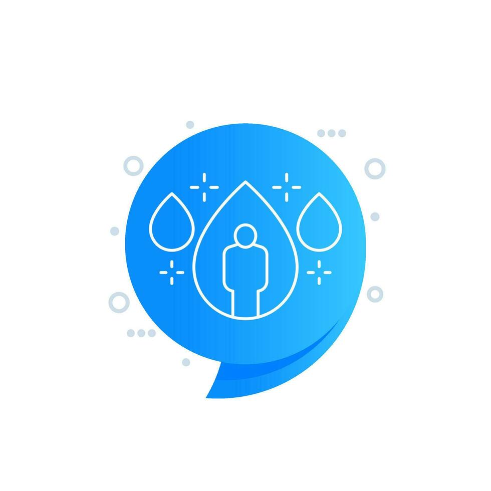 water balance line vector icon, man and water drop