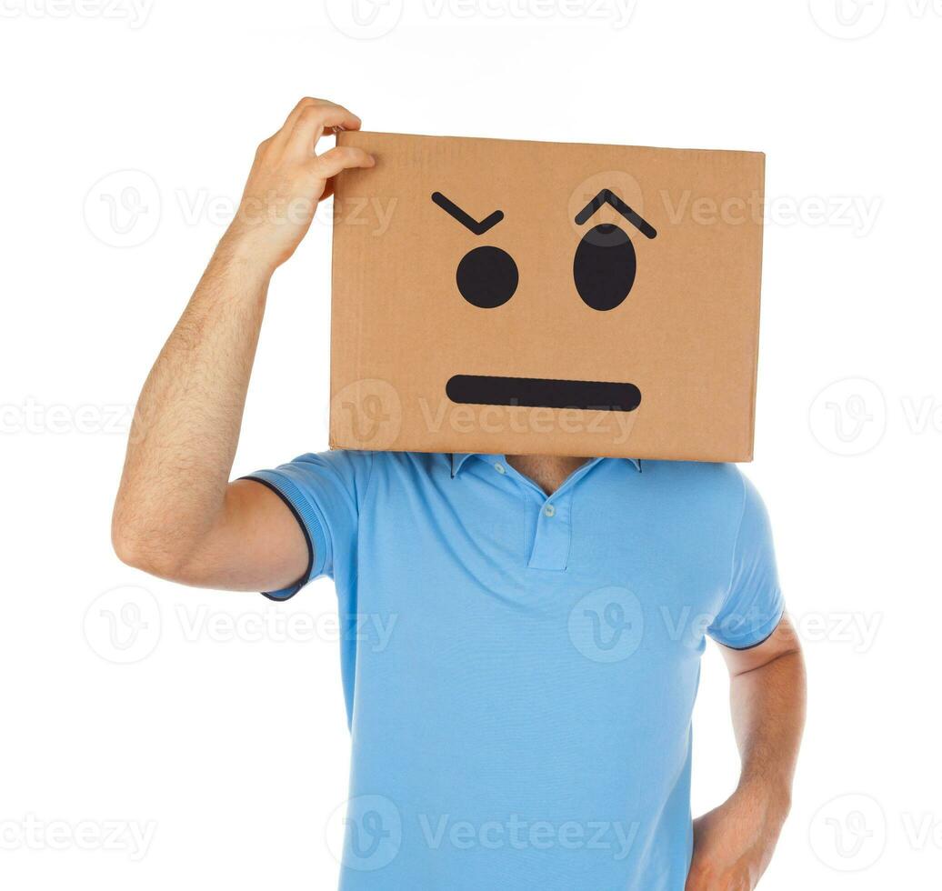 Man with cardboard box on his head photo