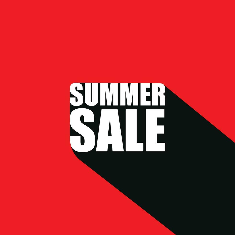 Summer sale lettering template design with a long shadow. sale banner discount offer poster design on red color background. vector