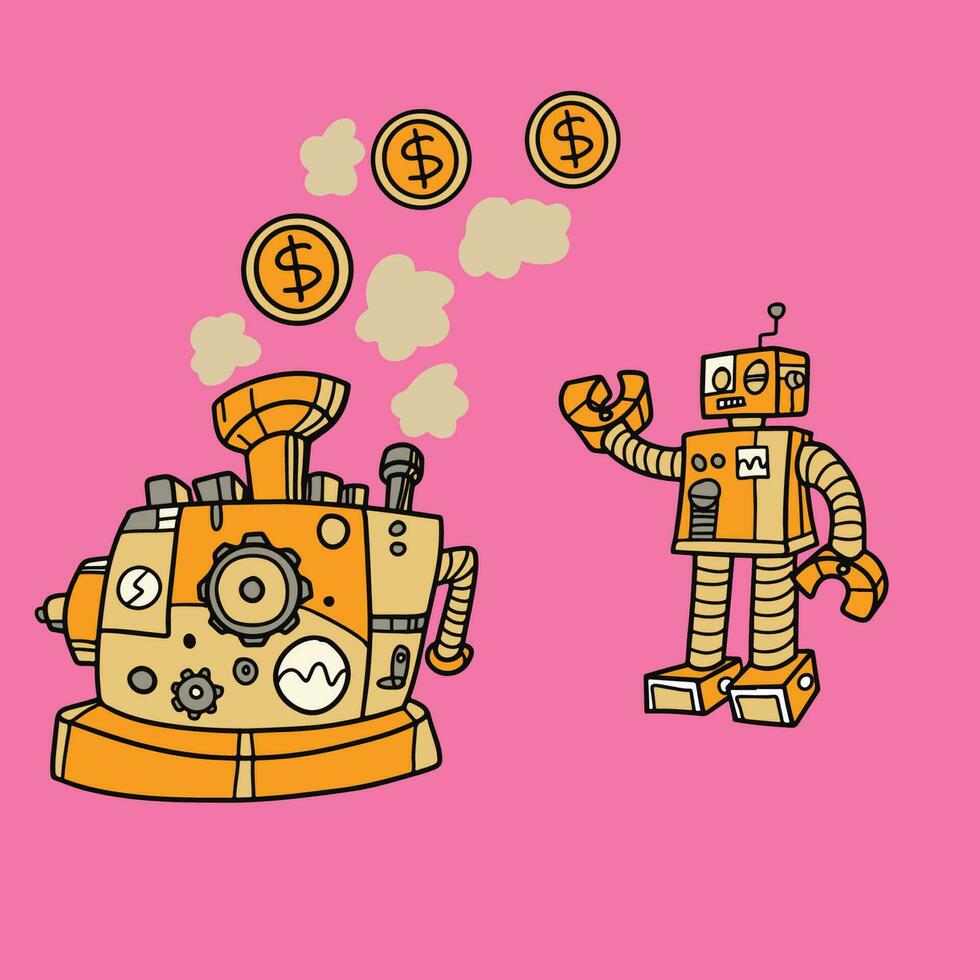 robot make coin money doodle Artwork vector