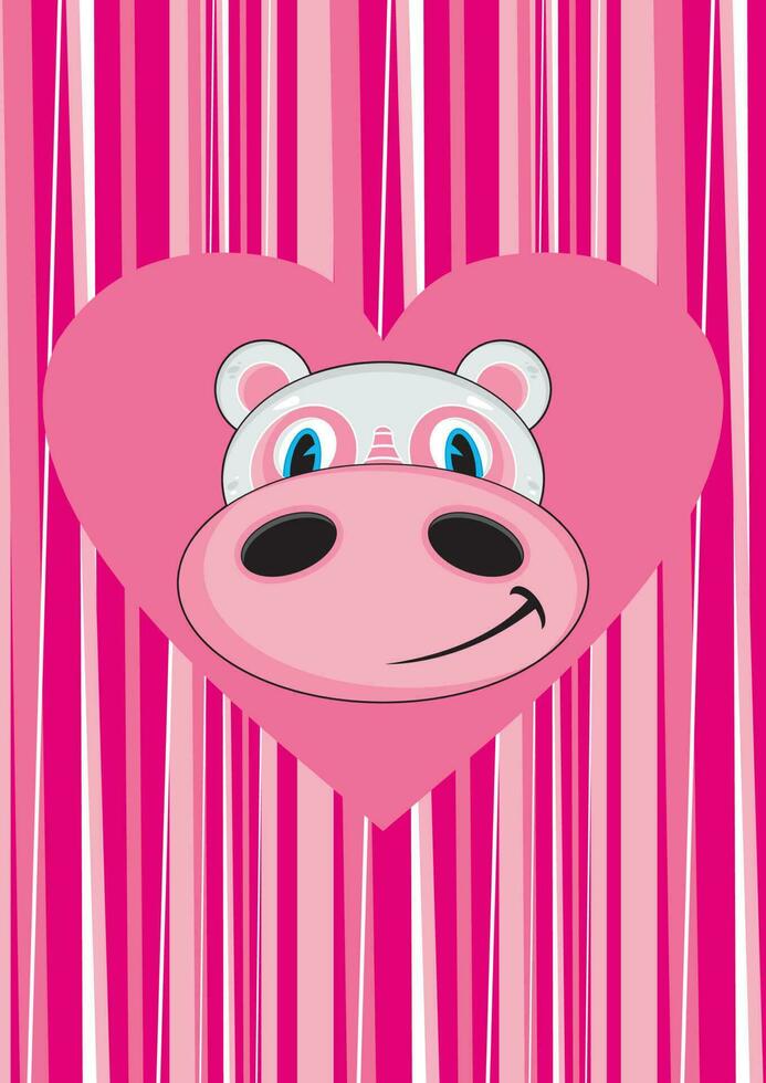 Cute Cartoon Valentine Hippo on Striped Pink Background Illustration vector