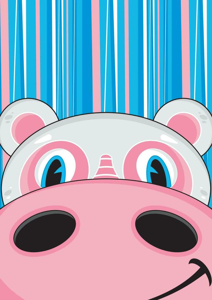 Cute Cartoon Hippo on Striped Background Illustration vector