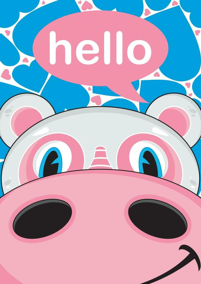 Cute Cartoon Hello Hippo Animal Illustration vector
