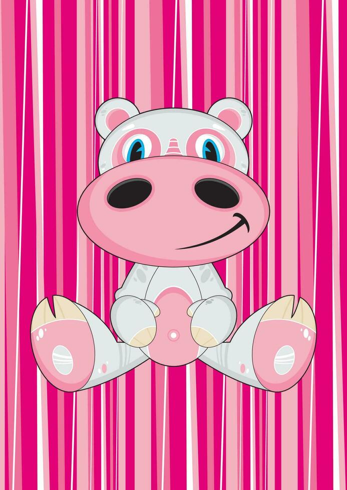 Cute Cartoon Hippo on Pink Striped Background Illustration vector