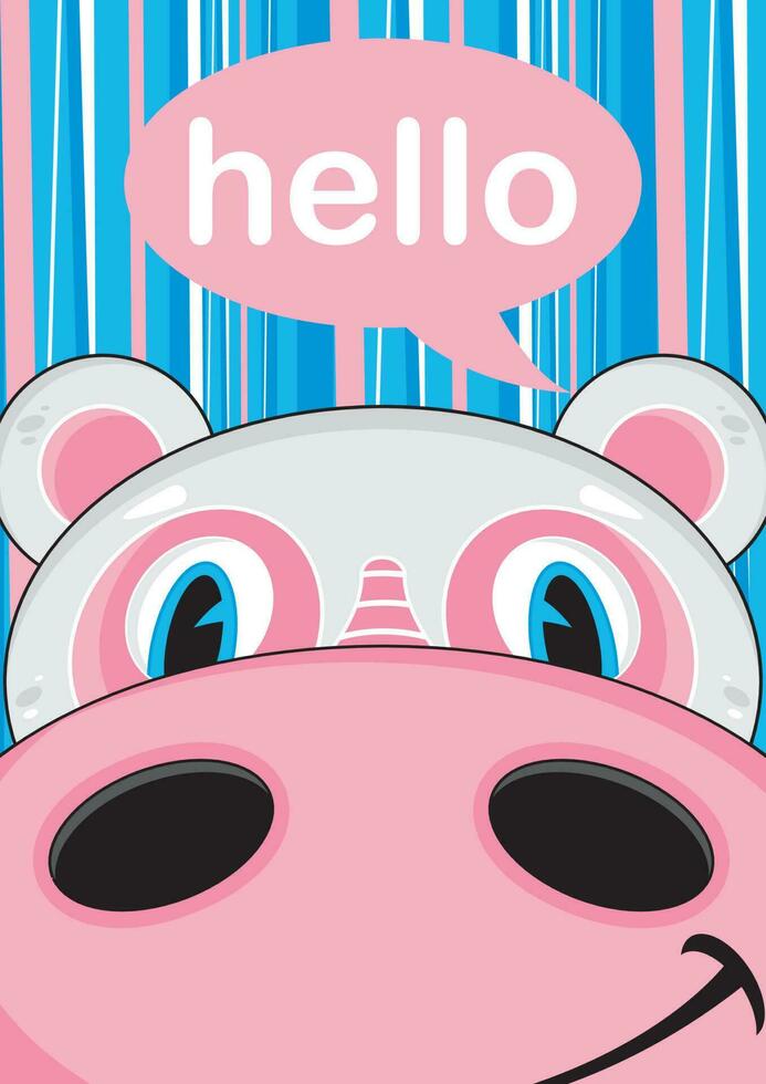 Cute Cartoon Hello Hippo Animal Illustration vector
