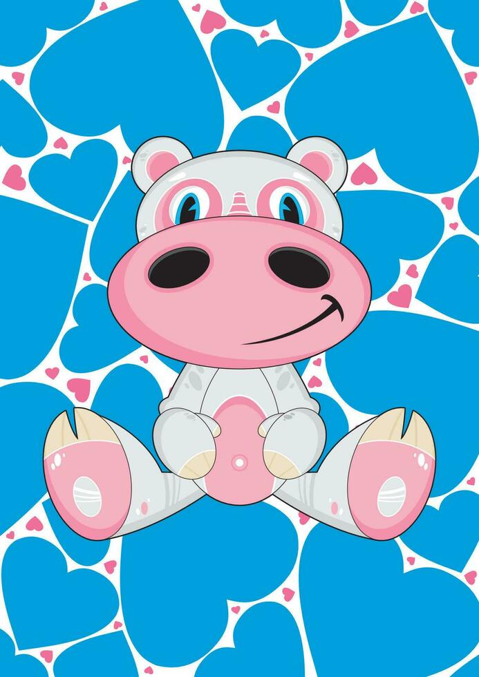 Cute Cartoon Valentine Love Hippo Animal Pattern vector
