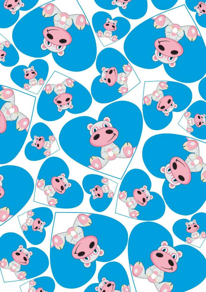 Cute Cartoon Valentine Love Hippo Animal Pattern vector