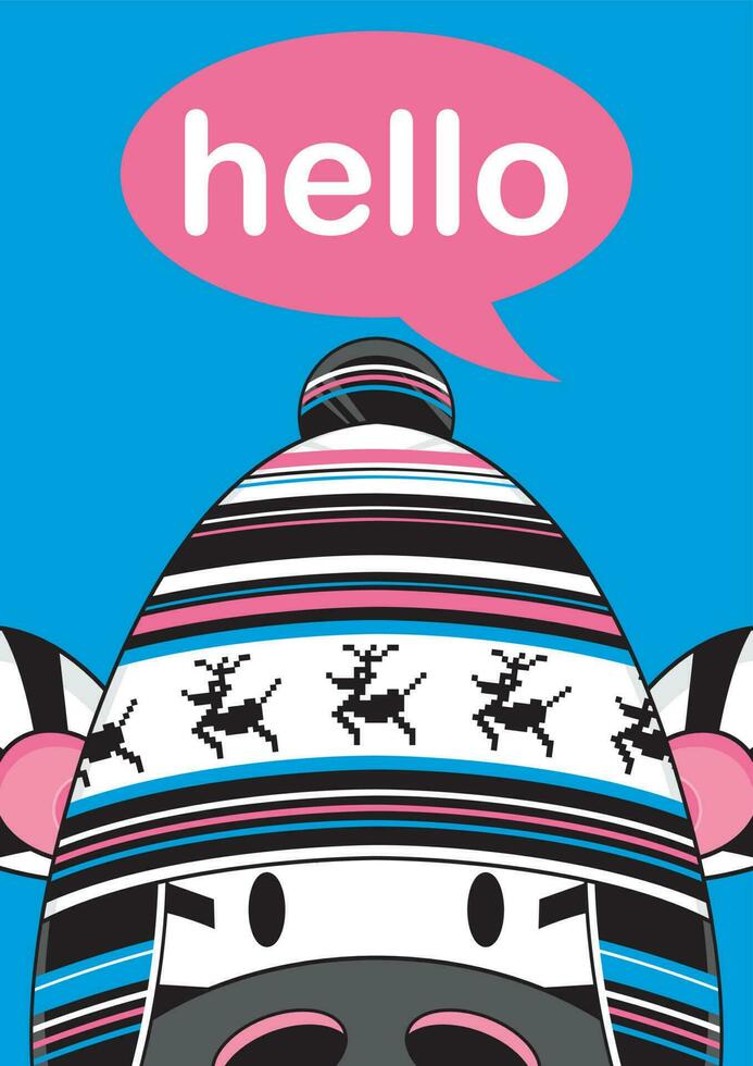 Cartoon Adorable Hello Zebra in Wooly Reindeer Hat Illustration vector
