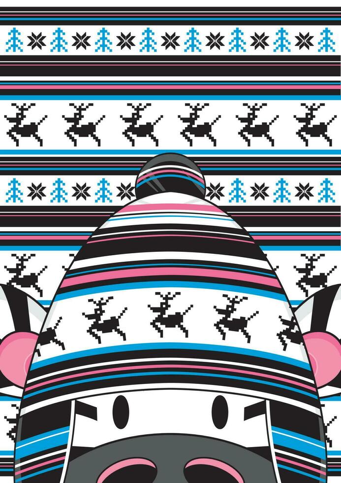 Cartoon Adorable Zebra in Wooly Reindeer Hat Illustration vector