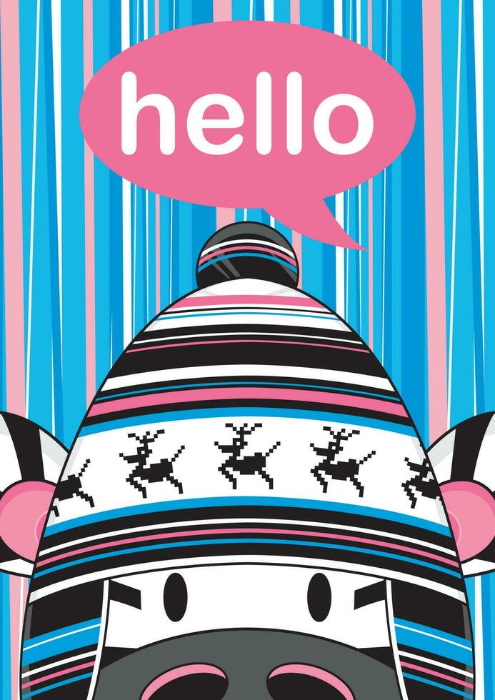 Cartoon Adorable Hello Zebra in Wooly Reindeer Hat Illustration vector