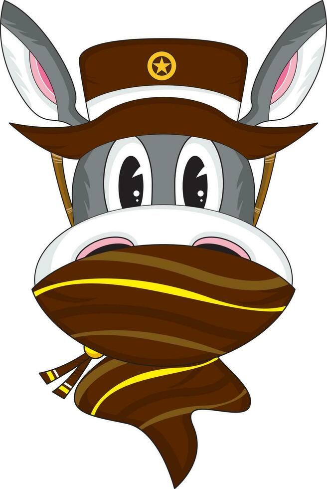 Cute Cartoon Wild West Gunslinging Donkey Cowboy Sheriff Illustration vector