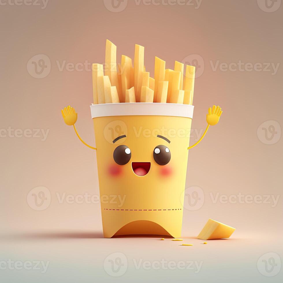 colección de feliz, sonriente, alegre dibujos animados estilo francés papas fritas caracteres para comida, cena diseño. dibujos animados francés papas fritas personaje para restaurante mascota. generativo ai foto