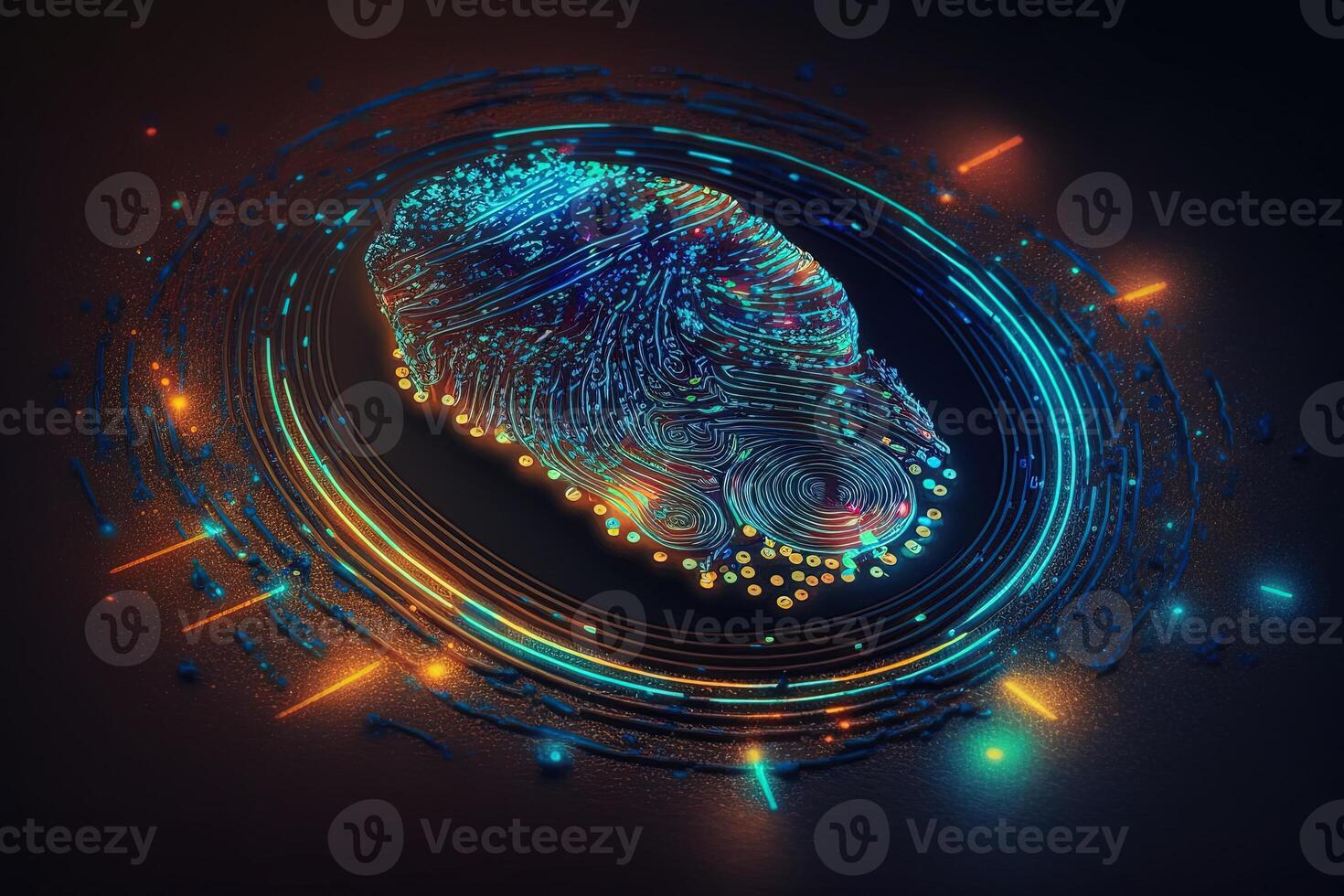 Photo of Holographic Fingerprint Security in the Digital Age, Protecting Big Data with AI Technology . Fingerprint integrated in a printed circuit, releasing binary codes.