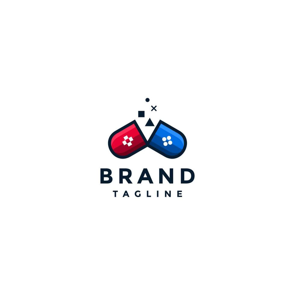 Simple Abstract Game Addict Logo Design. Playful Game Pill Logo Design. vector