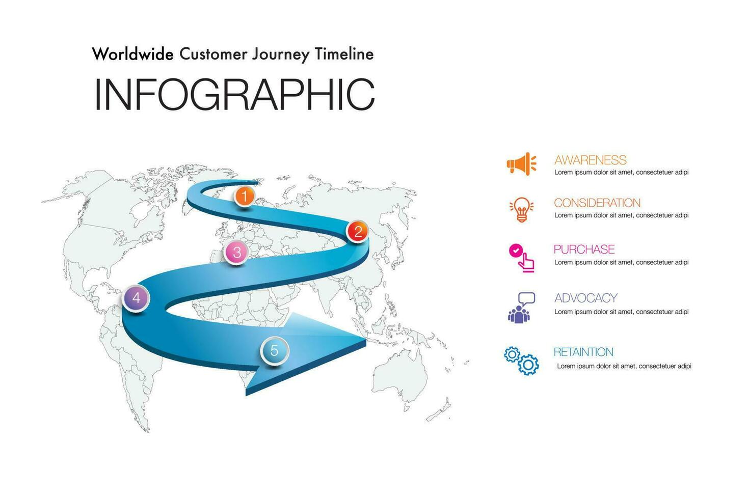 worldwide Infographic template for customer journey digital marketing diagram framework vector