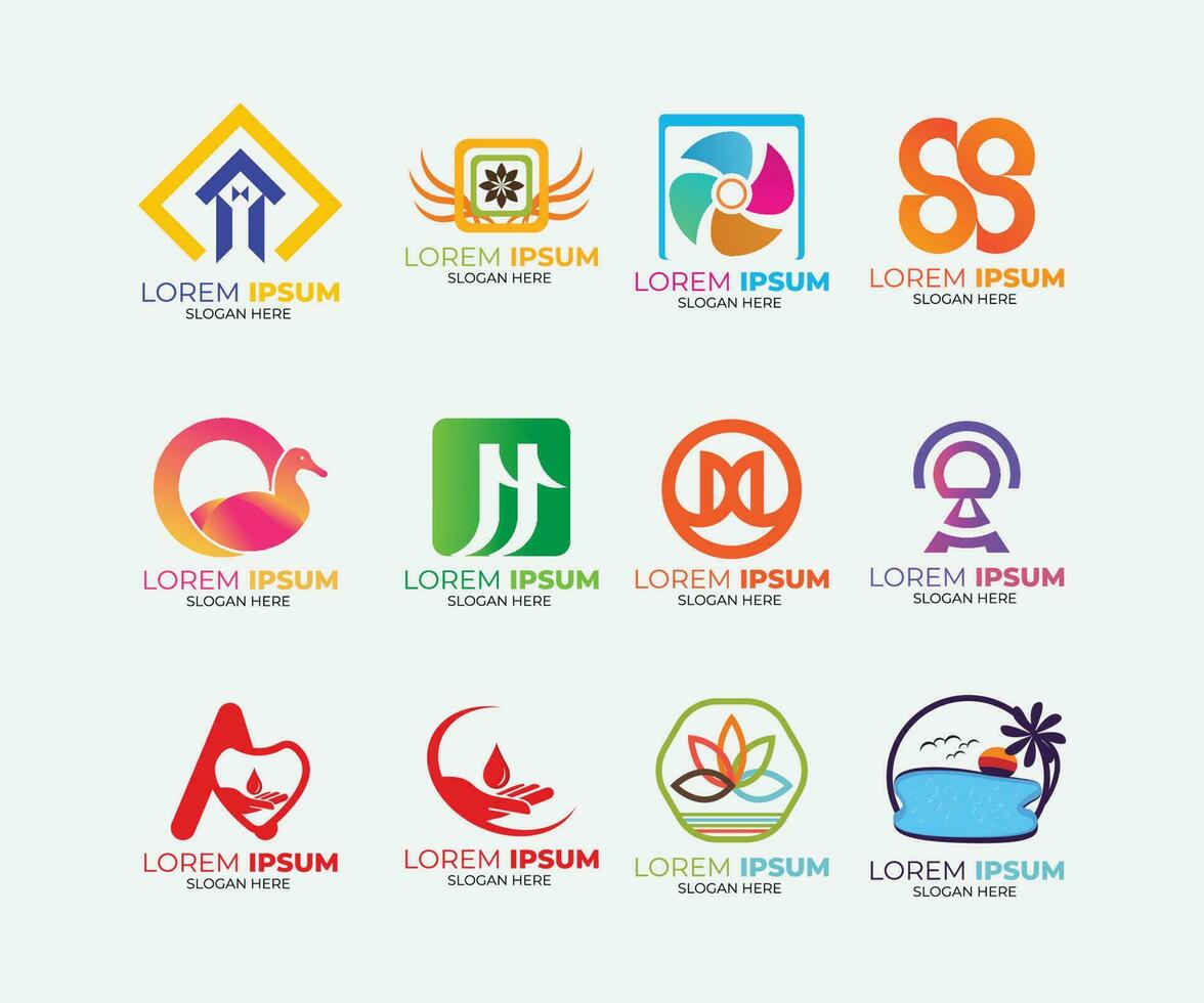 Set of abstract minimal icons and company website or app logo design vector