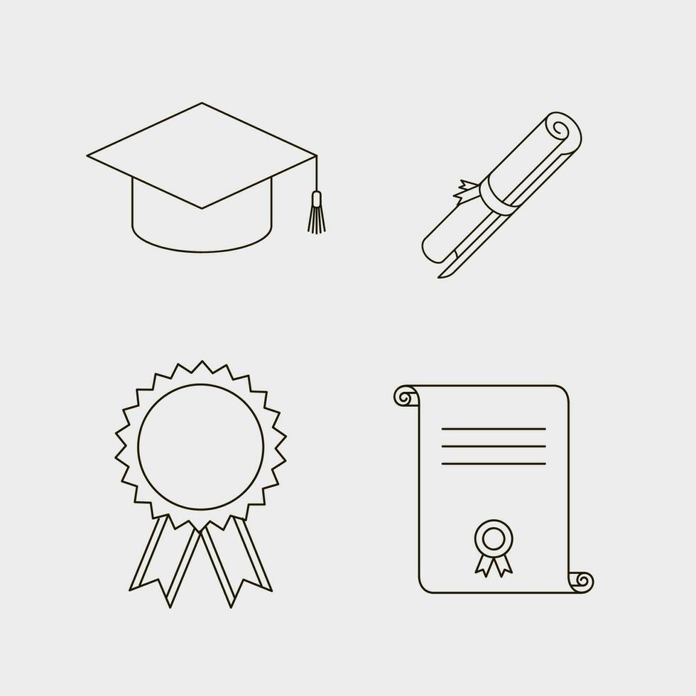 vector black line education icons set. Diploma