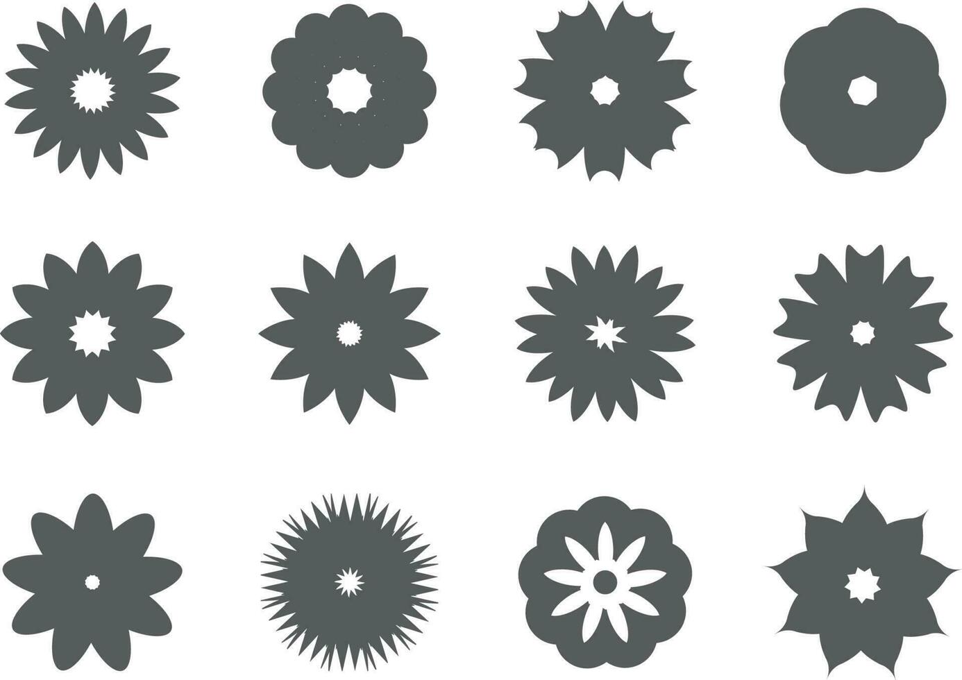 set of vector silhouette flower icons isolated