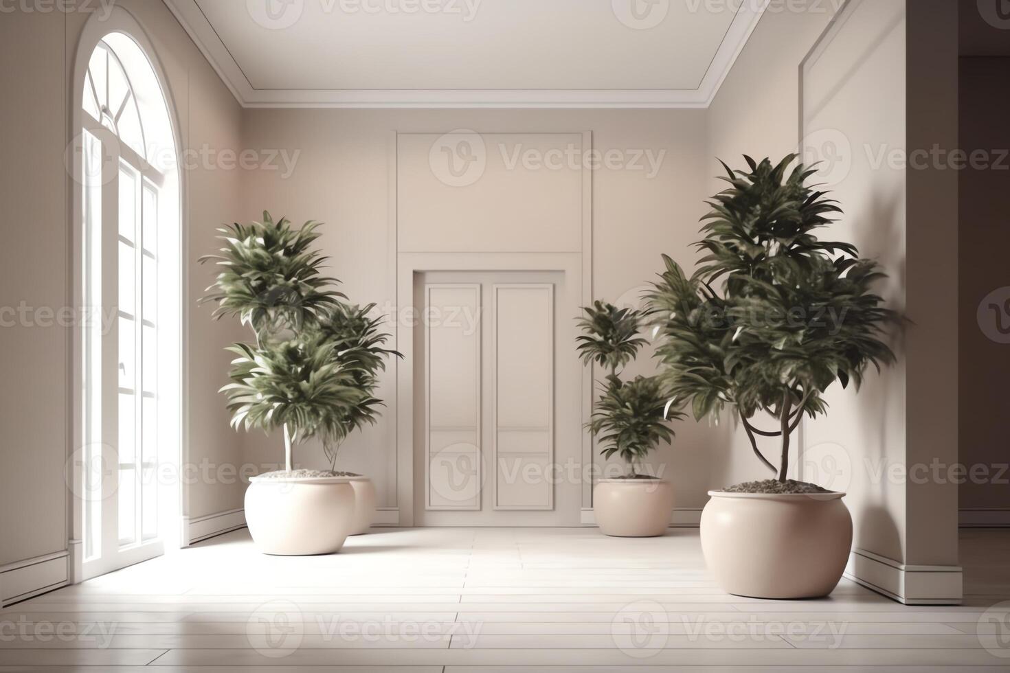 3D empty interior with home plant. photo