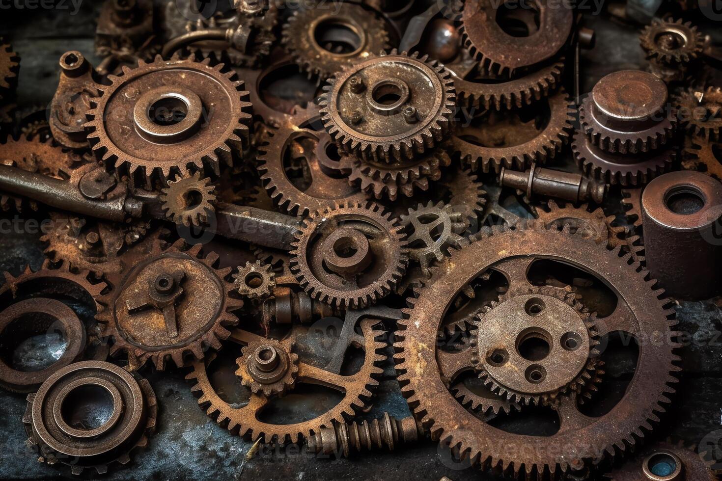 Steampunk dientes engranajes oxido antecedentes fondo de pantalla. ai generado foto