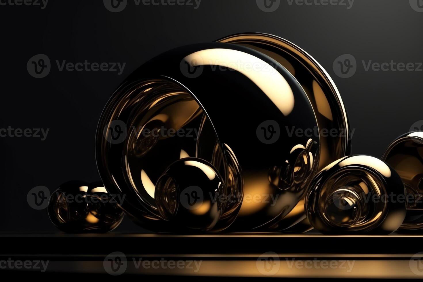 3D render of abstract detailed shape black and gold colors minimal futuristic background. photo