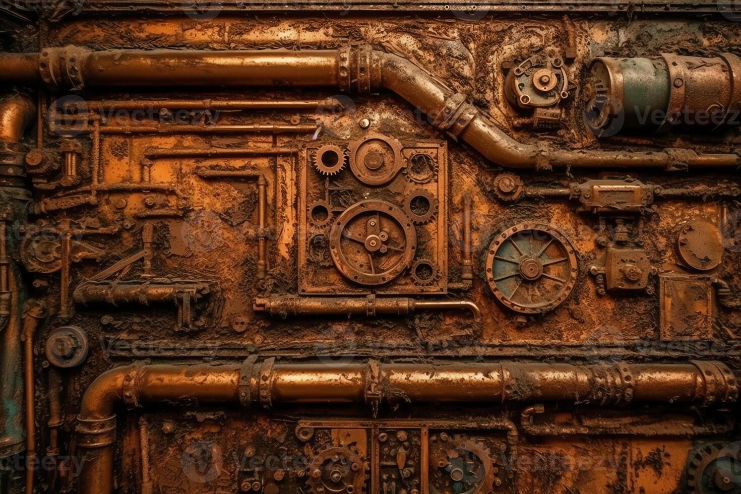 Scifi steampunk rusty wall background machinery texture design. photo
