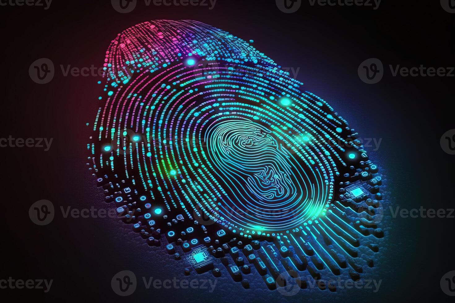 Photo of Holographic Fingerprint Security in the Digital Age, Protecting Big Data with AI Technology . Fingerprint integrated in a printed circuit, releasing binary codes.